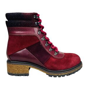 Earth Elements Tessa WIDE Lace Up Burgundy Garnet Leather Combat Boots - Sz 6 W